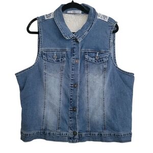 Maurices Blue Denim Sleeveless Jacket